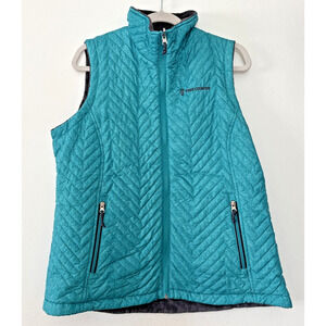 Free Country Teal Puffer Reversible Sherpa Vest Full Zip Womens Size XL Pockets